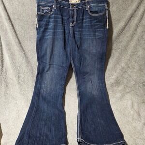 BKE Payton Flare Leg Jeans Women 36L Dark Wash Thick Stitch BK11175L